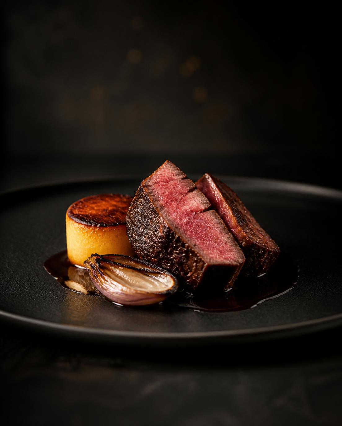 Dry-aged beef tenderloin with potato fondant and red wine jus